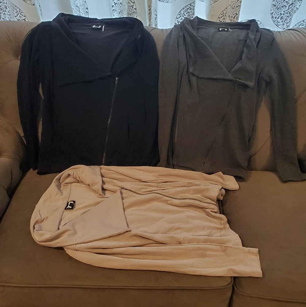 H by Bordeaux Assymetrical Moto Zip Wrap Sweatshirt Jacket Lot of 3